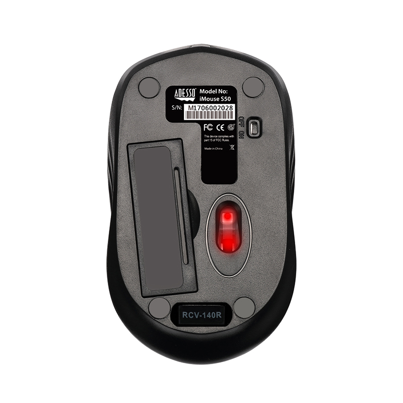 Adesso IMOUSE S50 - Travel Mouse - USB - Optical - 3 Button(s) - Black - Wireless 